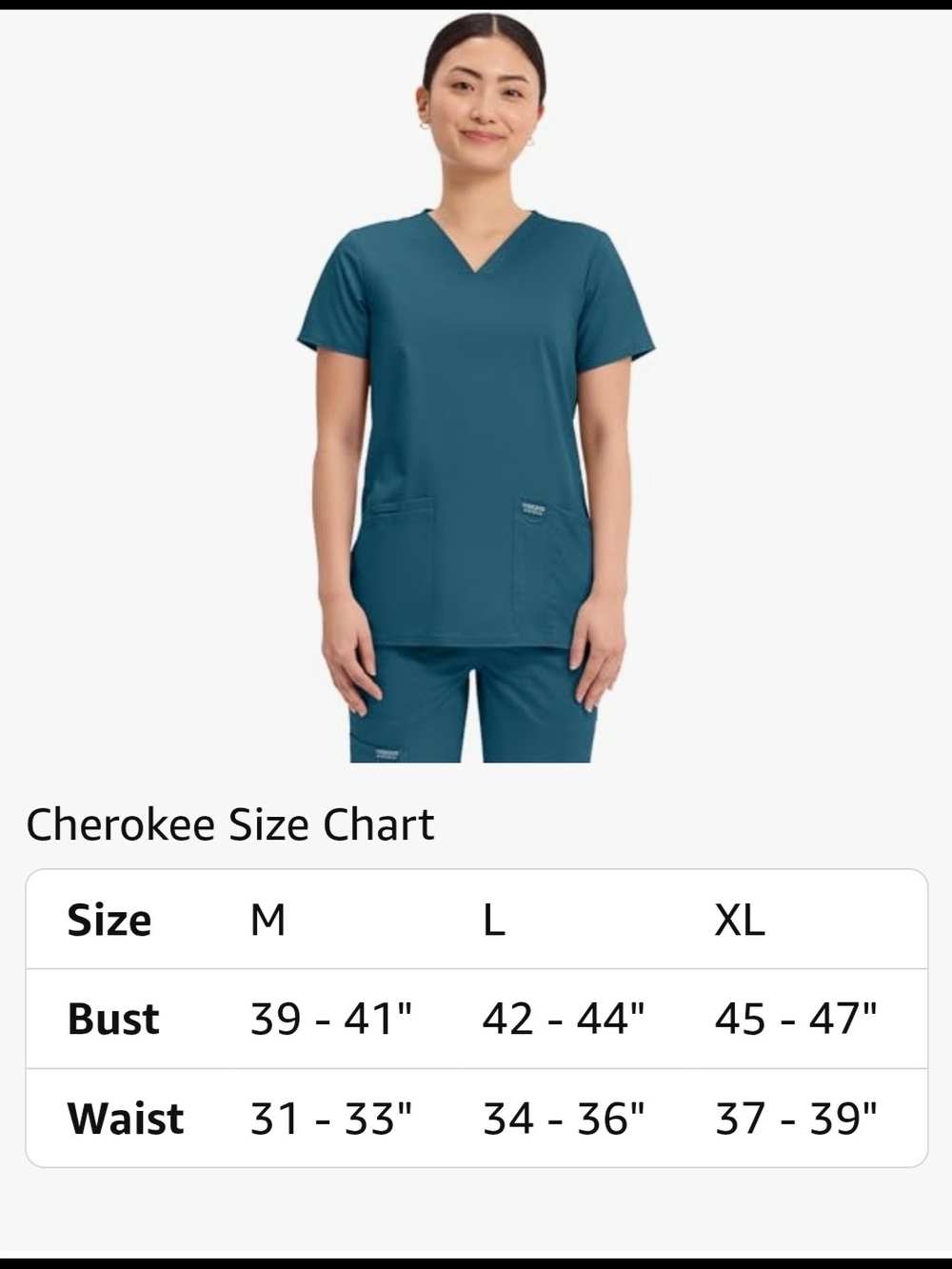 Cloaet Clearance!! Cherokee Teal V-Neck Short Sleeve Scrub Top- Carribean Blue - Picture 5 of 9